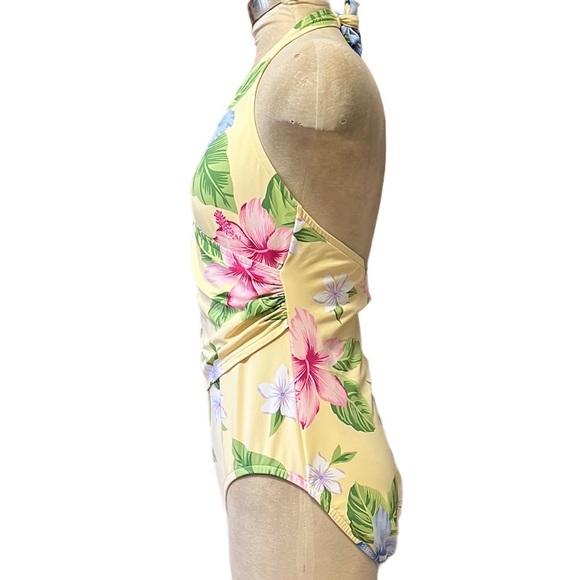 Vintage Jantzen Swimsuit Yellow Floral One Piece 12 - Picture 2 of 7
